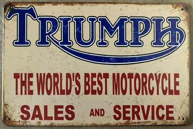 TRIUMPH Motorcycle Garage Rustic Look Vintage Tin Signs Man Cave, Shed and Bar