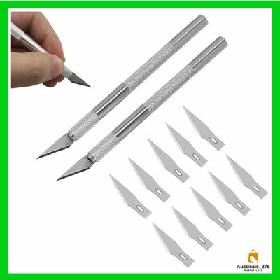 "Precision Carving Craft Knife Set: 2-Pack Stainless Steel Knives with Safety Cap"