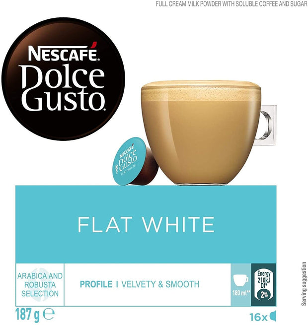 "32 Capsules of NESCAFE Dolce Gusto Flat White Coffee Pods - Bold and Deliciously Freshly Brewed in Australia!"