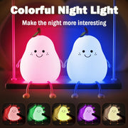 Night Light for Kids, Cute Silicone Nursery Pear Lamp for Baby and Toddler,Fruit Nightlight for Boys and Girls,Squishy Night Lamp for Bedroom,Kawaii Bedside Lamp for Kids Room (Pear)