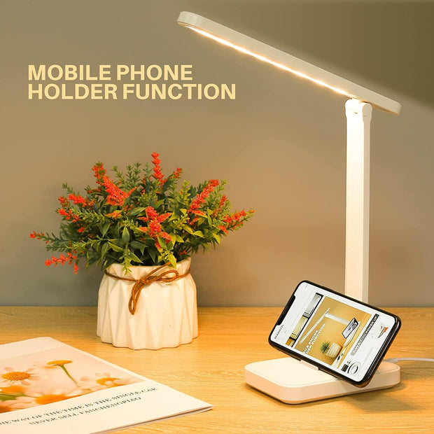 "Modern Touch Control LED Desk Lamp - No Flicker, Foldable Design, USB Charging, Perfect for Office, Home, and Dorm Use (White)"