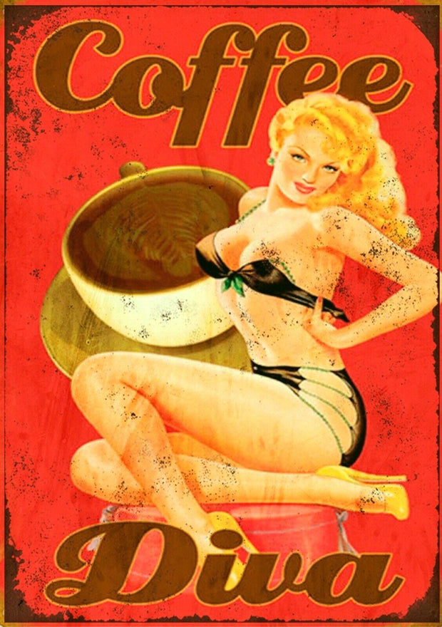 Coffee Diva Vintage Retro Workplace Plaques Ideal Gift Metal Tin Sign