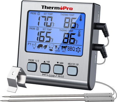 "Thermopro TP-17: Ultimate Dual Probe Digital Cooking Thermometer with Large LCD Backlight"