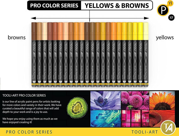"Vibrant Yellow and Brown Acrylic Paint Pens Set - 22 Pro Color Series Markers with 0.7mm Tip"