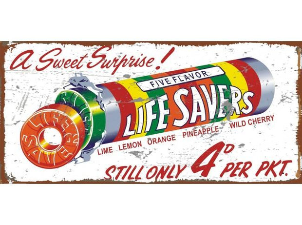 Large Lifesavers Metal tin sign Man cave bar Garage Lollies Confectionary free postage - TinSignFactoryAustralia