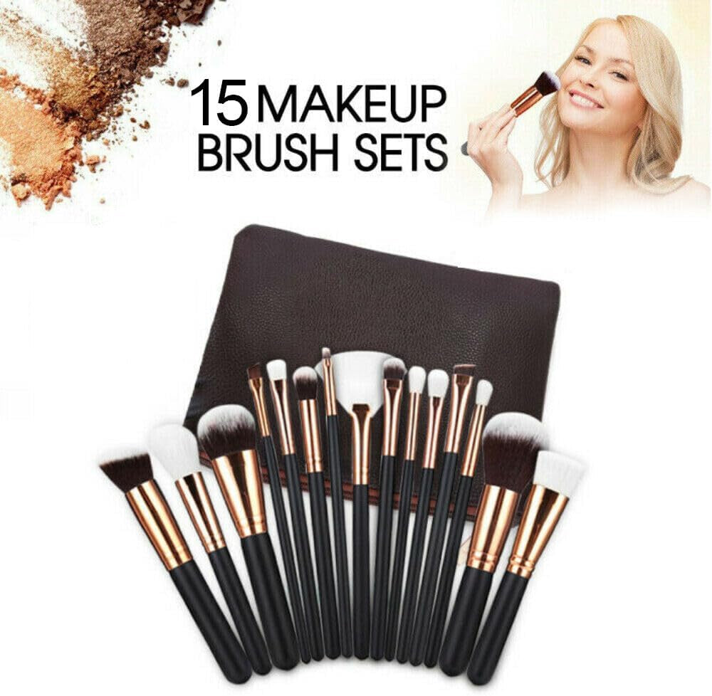 15-Piece Soft Pro Makeup Brush Set – Face Powder, Eyeshadow, Blending & Highlight Tools
