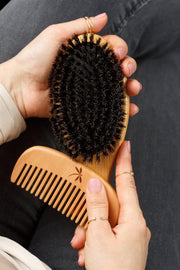 100% Boar Bristle Hairbrush Set. Soft Natural Bristles For Thin And Fine Hair. R