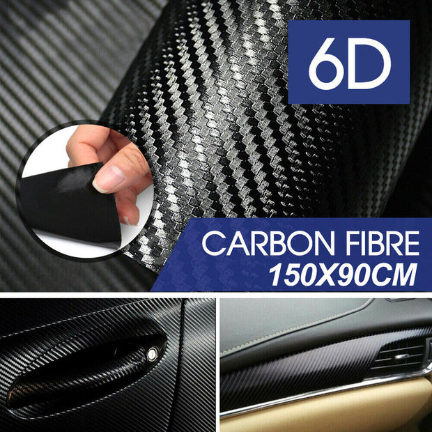 6D Gloss Black Carbon Fiber 150X90Cm Vinyl Car Phone Laptop Wrap Sticker Film AU