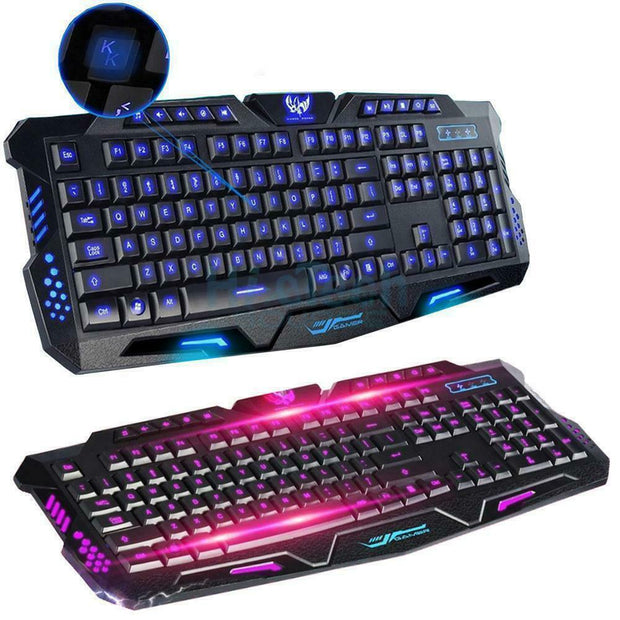 Ergonomic RGB Wired Gaming Keyboard with Dynamic 3-Color LED Backlighting