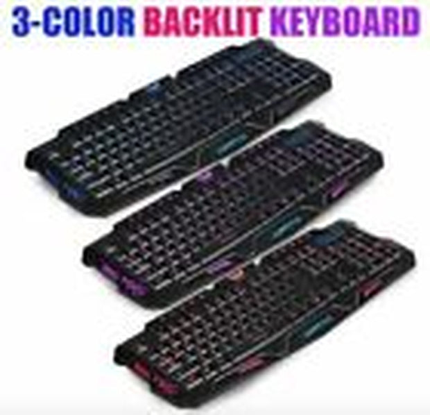 Ergonomic RGB Wired Gaming Keyboard with Dynamic 3-Color LED Backlighting