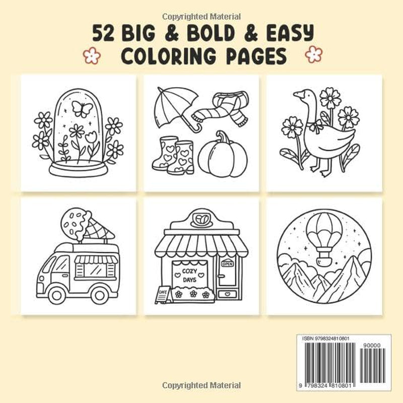 Stress Relief: Coloring Book for Adults and Kids, Bold and Easy, Simple and Big Designs for Relaxation Featuring Animals, Landscape, Flowers, Patterns, Cute Things and Many More