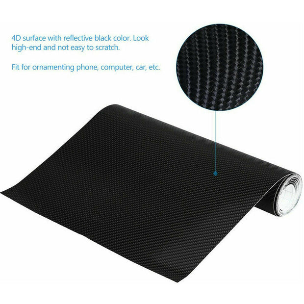 4D Carbon Fiber Vinyl Gloss Black Car Phone Laptop Wrap Sticker Film 150X90 CM