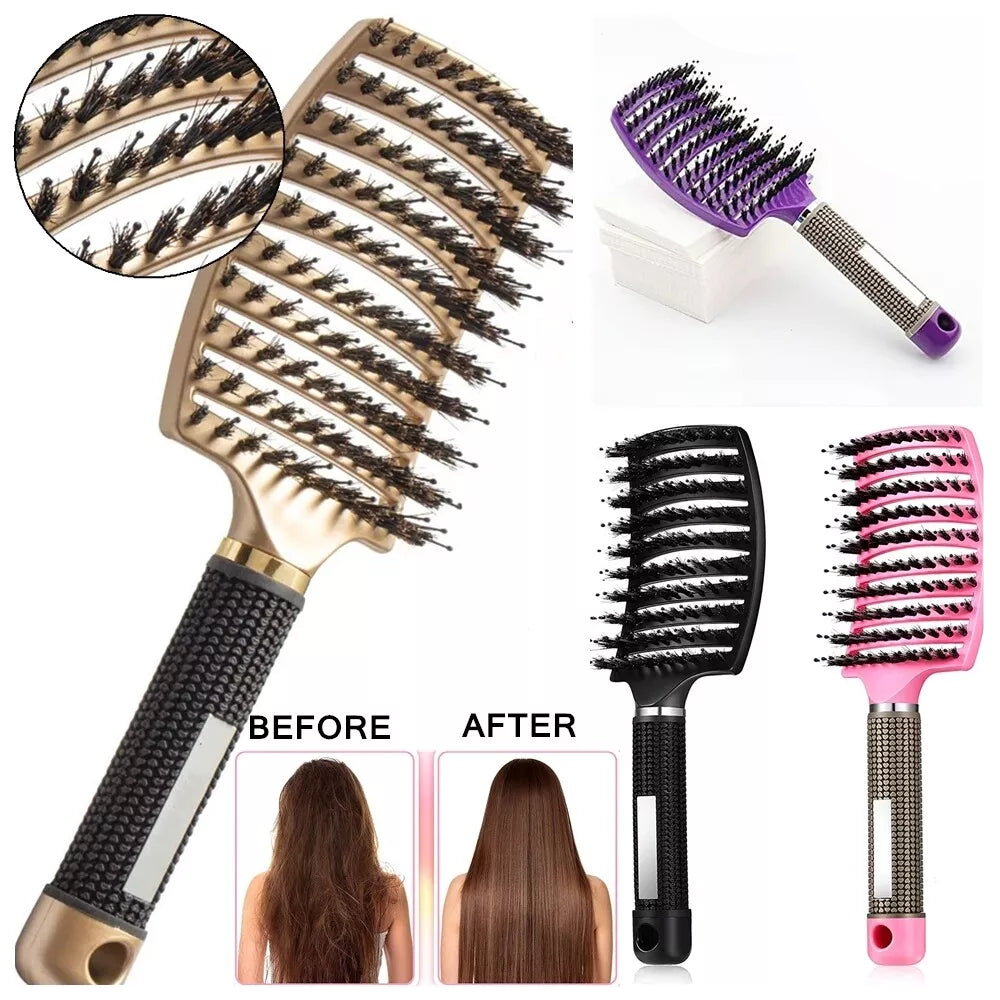 Ultimate Detangling Hairbrush for Women - Nylon Bristles & Scalp Massager