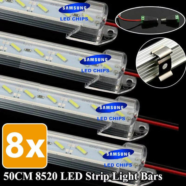 Dimmable 8X 50CM 12V LED Strip Light Bars - Perfect for Caravans, 4WDs, Camping, Boats & Fishing!