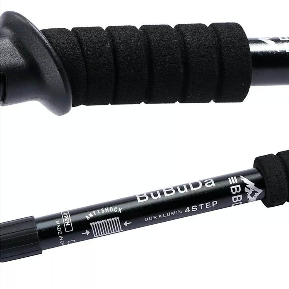 2X New Hiking Trekking Poles Walking Stick Adjustable Camping Black Lightweight