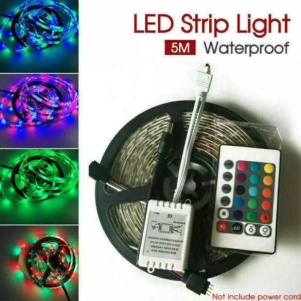 3528 SMD LED Strip Light 12V + IR Controller 5M Waterproof 300 Leds RGB 