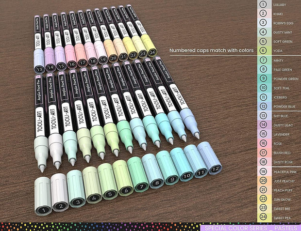 24 Pastel Acrylic Paint Pens Special Colour Series Markers Set 0.7mm Extra Fine