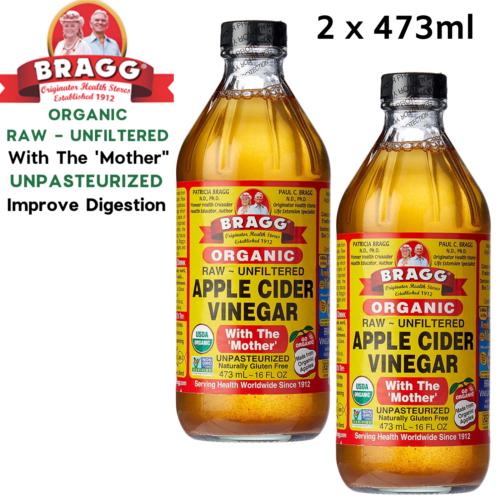 2 X Bragg Organic Apple Cider Vinegar The Mother Raw Unfiltered Detoxify 473 ML