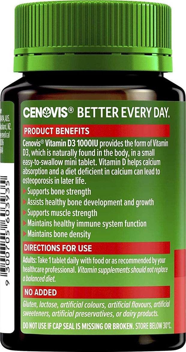 2 X Cenovis Vitamin D3 1000IU - Helps Calcium Absorption - 200 Tablets - NEW AU