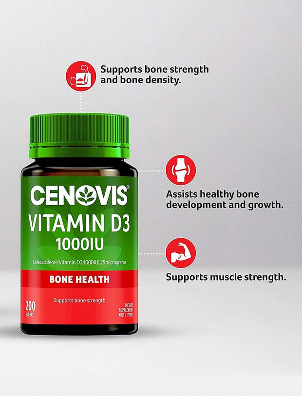 2 X Cenovis Vitamin D3 1000IU - Helps Calcium Absorption - 200 Tablets - NEW AU