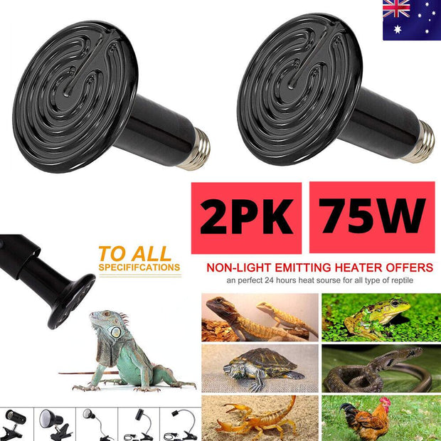 Hot Sale 2pc 75W Black Ceramic Infrared Light Heat Emitter Lamp Reptile Brooder Incubator