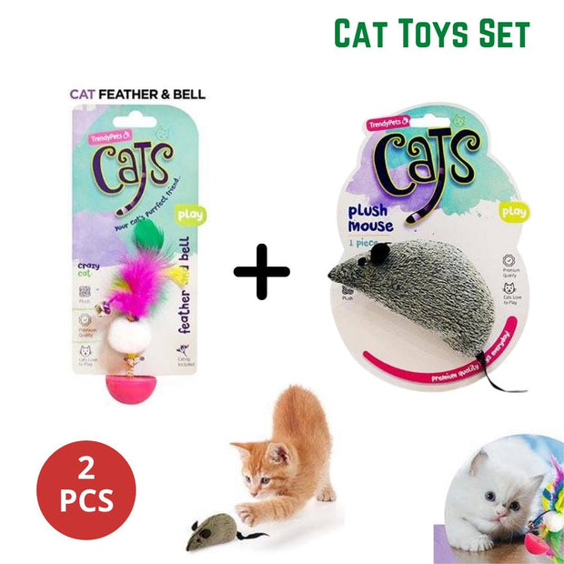 2pcs Plush Mouse And Cat Feather And Bell Cat Play Toys Set Fun Exercise Pet------Keep your furry friend entertained and active with this 2-piece cat toy set. The plush mouse and feather and bell toys are perfect for both active playtime and as for 1