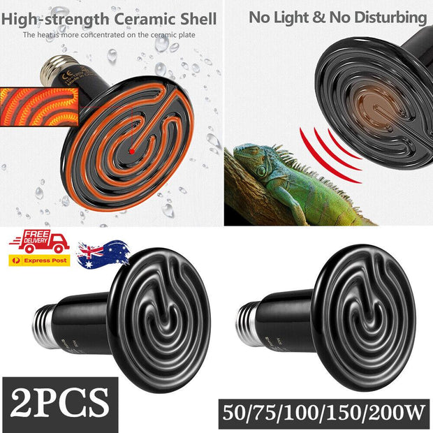 Hot Sale 2x Infrared Ceramic Heat Lamp Emitter Bulb Reptile Pet Chicken Brooder Light AU