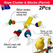2x Parrot Cluster Block Toy Bird Cage Toys Parakeet Harness 23cm Fun Toy Parrot------------------------------------Keep your feathered friend entertained and happy with these colorful Parrot Cluster Block toys! Made of wood and hemp rope, these toys