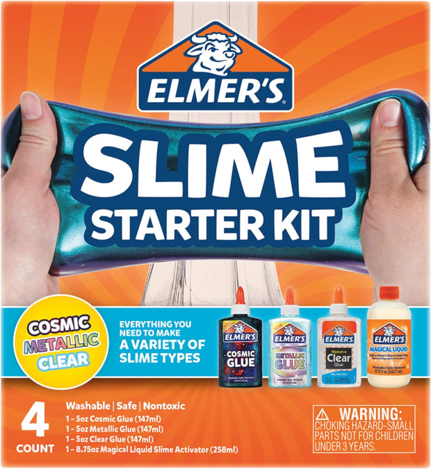 Slime Starter Kit – Includes Clear PVA Glue, Slime Activator, Cosmic Purple & Metallic Teal Glue | Washable & Kid-Friendly | 4-Pack