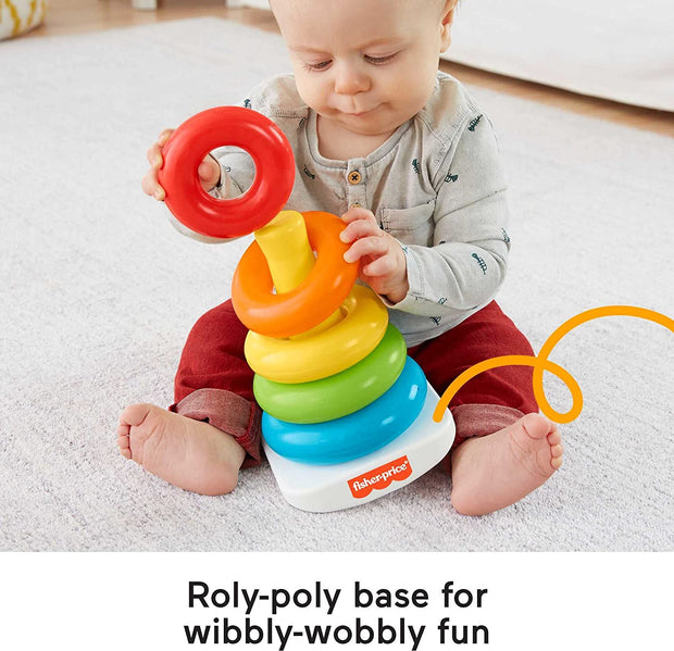 Baby Stacking Toy – Rock-A-Stack with 5 Colorful Rings & Roly-Poly Base | Fun & Educational for Ages 6+ Months
