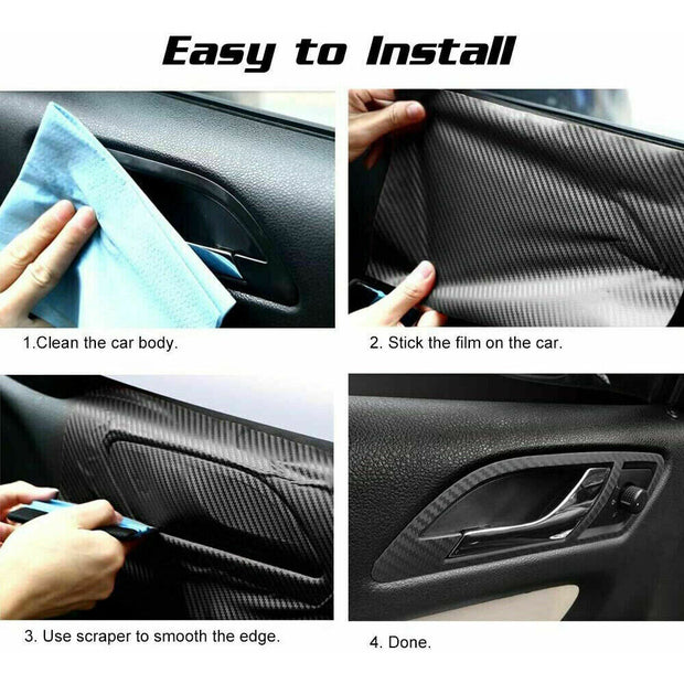 4D Carbon Fiber Vinyl Gloss Black Car Phone Laptop Wrap Sticker Film 150X90 CM