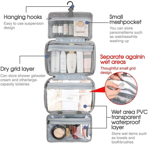 Large Hanging Hook Toiletry Bag Waterproof Travel Makeup Cosmetic Organizer Case (Pink)