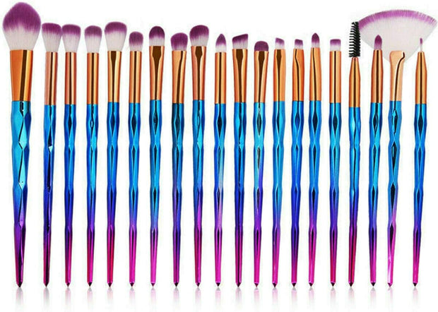 20PCS Eye Make up Brushes Diamond Unicorn Eyeshadow Eyebrow Blending Brush Set (20PCS Purple Blue)