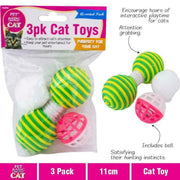 3 Pc Cat Toy Set with Bells for Interactive Playtime - Encourage Your Feline Friend's Natural Instincts!