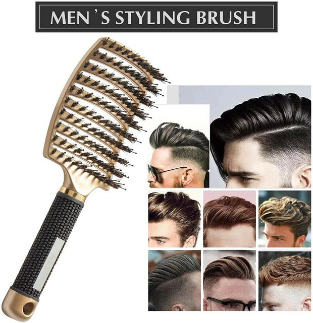 Gold Detangling Hairbrush – Nylon & Boar Bristles for Women & Men | Scalp Massage Comb