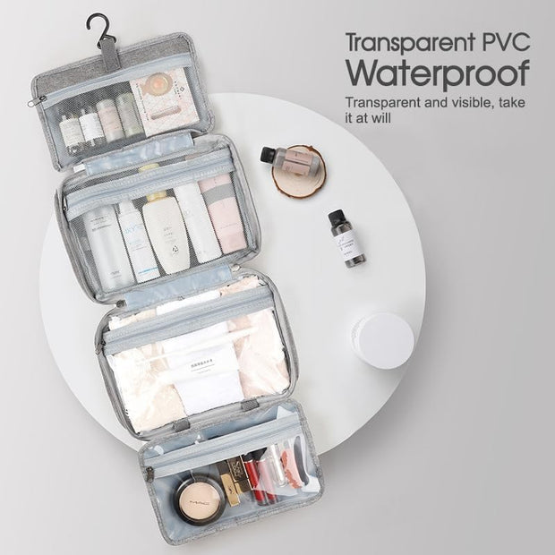 Large Hanging Hook Toiletry Bag Waterproof Travel Makeup Cosmetic Organizer Case (Pink)