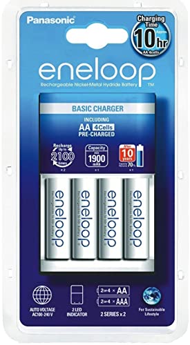 Panasonic Eneloop BQ-CC51 Plug Charger for 2/4 Ni-MH Batteries AA/AAA Charger Basic + 4X AA 1900 mAh Batteries - Tin Sign Factory Australia
