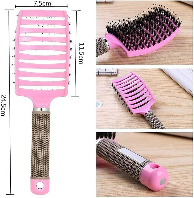 Gold Detangling Hairbrush – Nylon & Boar Bristles for Women & Men | Scalp Massage Comb