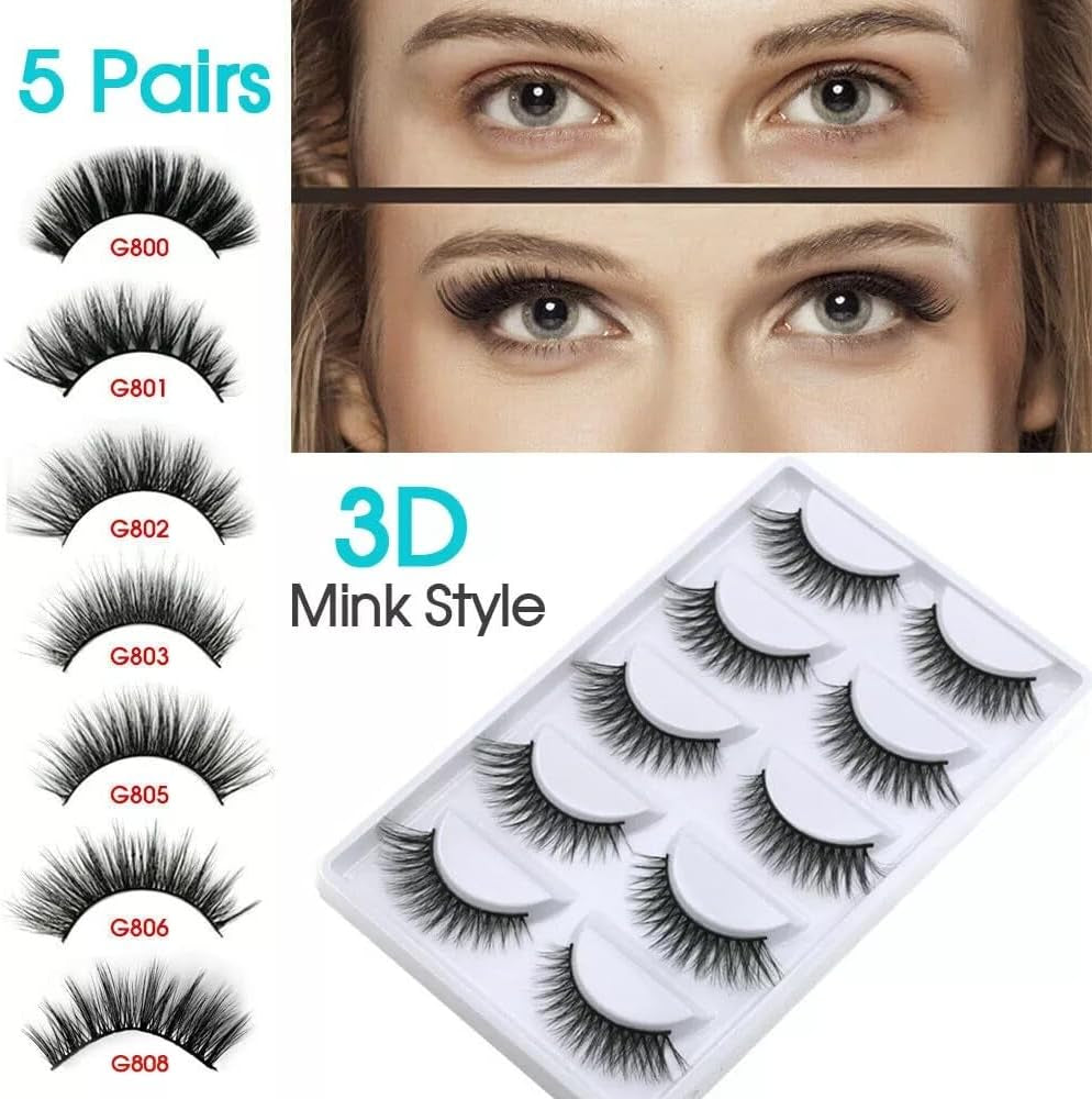 3D 5 Pairs Mink Natural Thick False Fake Eyelashes Eye Lashes Makeup Extension (G805(5 Pairs))