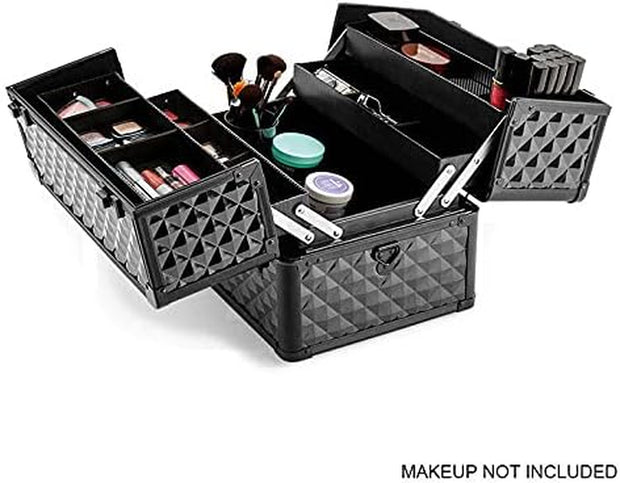 Portable Beauty Makeup Cosmetic Case Organiser Carry Bag Box Diamond W/Strap (Diamond Black)