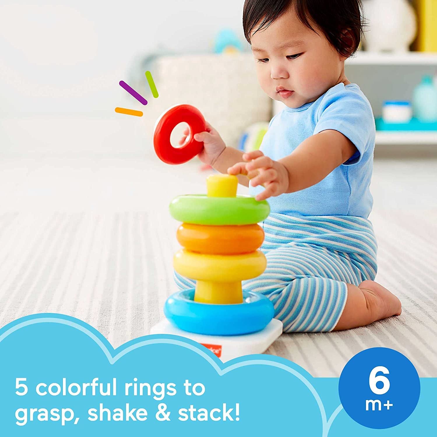 Baby Stacking Toy – Rock-A-Stack with 5 Colorful Rings & Roly-Poly Base | Fun & Educational for Ages 6+ Months