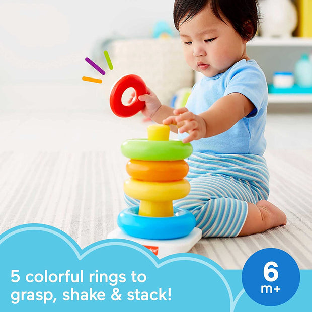 Baby Stacking Toy – Rock-A-Stack with 5 Colorful Rings & Roly-Poly Base | Fun & Educational for Ages 6+ Months