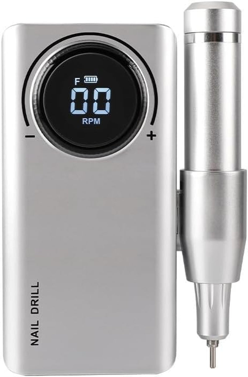 35,000 RPM Rechargeable Portable Nail Drill Machine – Professional E-File for Manicure & Pedicure (Silver)