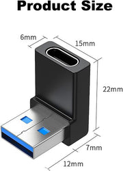AreMe 2 Pack Right Angle USB A to USB C Adapter, 90 Degree Up and Down Angle USB 3.0 Male to Type C Female Connector for PC, Laptop, Tablet and Phones