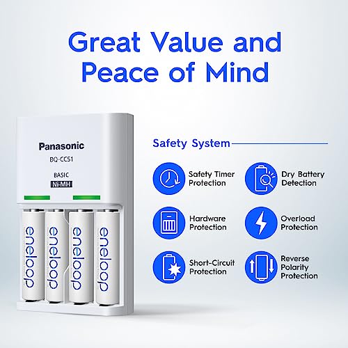 Panasonic AA and AAA Eneloop Overnight Basic Battery Charger with 4 x AA Eneloop Pre-Charged Rechargeable Batteries (K-KJ51MCC4TA) - Tin Sign Factory Australia