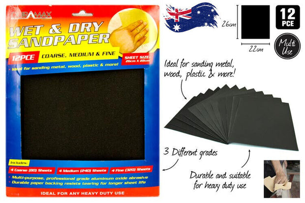 Ultimate Premium Mixed Grit Wet Dry Sandpaper Sheets - Perfect for Wood Finishing (80, 240, 320 Grit)
