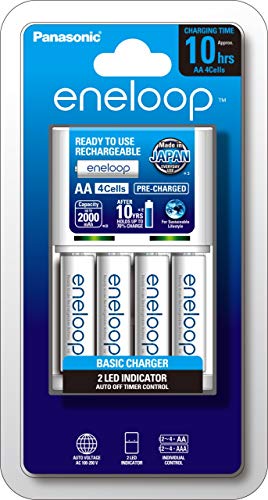 Panasonic AA and AAA Eneloop Overnight Basic Battery Charger with 4 x AA Eneloop Pre-Charged Rechargeable Batteries (K-KJ51MCC4TA) - Tin Sign Factory Australia
