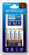 Panasonic AA & AAA Eneloop Smart And Quick Battery Charger, 1-Pack + Eneloop AA Pre-Charged Rechargeable Batteries, 4-Pack (K-KJ55MCC4TA), White - Tin Sign Factory Australia