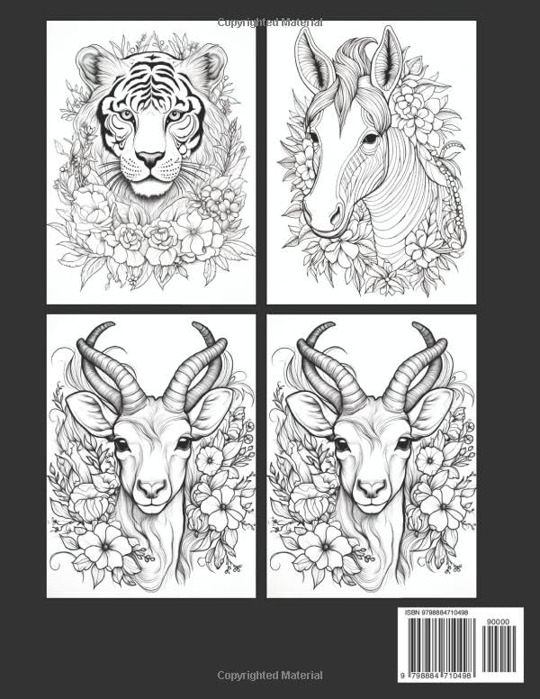 100 Page Animals In Flowers Adult Coloring Book: 100 Page Easy Large Print Animals in Flowers Adult Coloring Book - Tin Sign Factory Australia