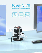 Tower Power Board with 8 AC Outlets, 2 USB C & 2 USB A Ports (4.8A), SAFEMORE Power Strip Surge Protection